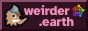 a small purple button with the Weirder Earth elephant, the text 'weirder.earth', and a rainbow-web fediverse logo